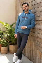 Blue Printed Hoodie for Men