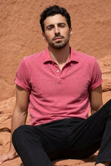 Bright Red Acid Washed Polo T-shirt for Men