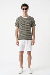 Olive & White Striped T-Shirt for Men