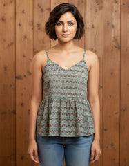 Sea Green Printed Quarter Sleeve Top for Women
