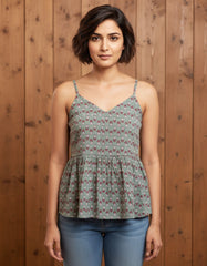 Sea Green Printed Quarter Sleeve Top for Women
