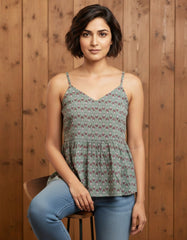 Sea Green Printed Quarter Sleeve Top for Women