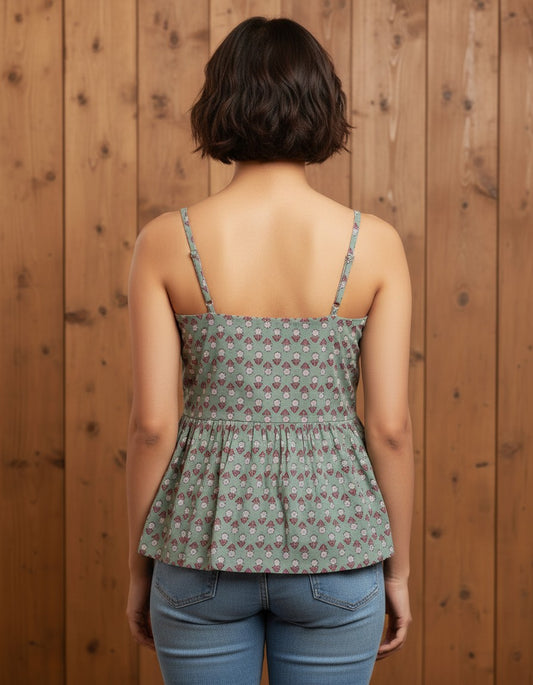 Sea Green Printed Quarter Sleeve Top for Women