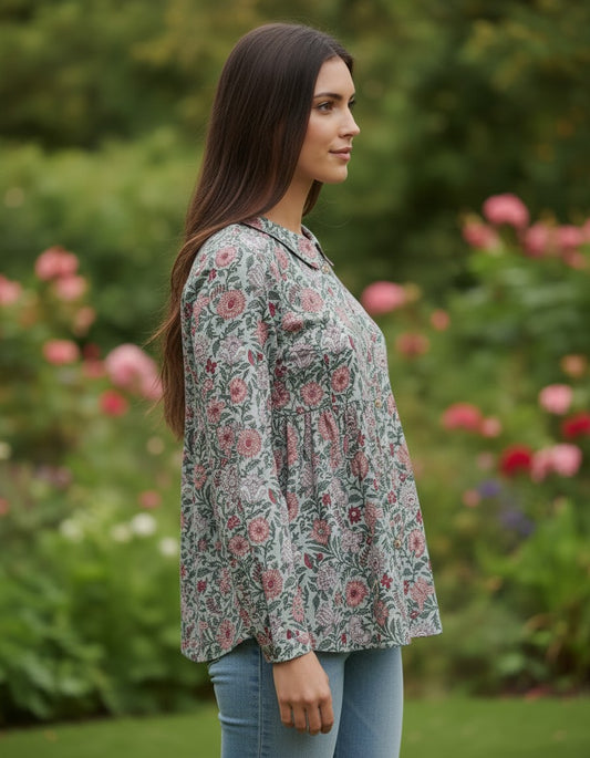 Light Green Printed Blouse for Women