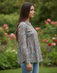Light Green Printed Blouse for Women
