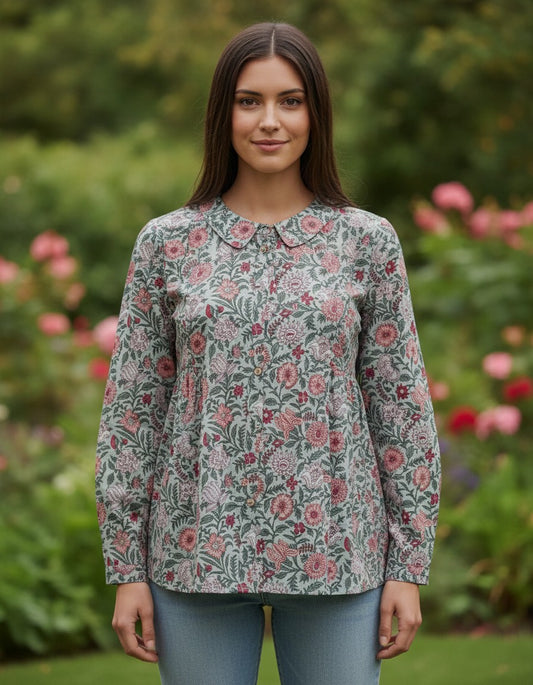 Light Green Printed Blouse for Women