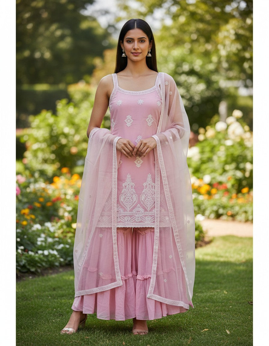 Pink Embroidered Palazzo Set for Women