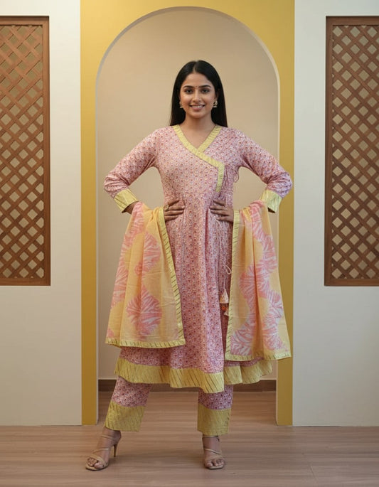 Pink Printed Kurta Set for Women