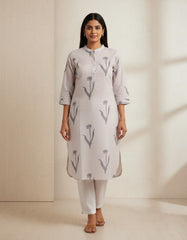 Ecru Printed Kurta Set for Women