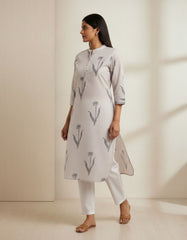 Ecru Printed Kurta Set for Women