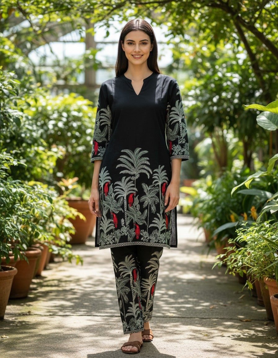 Black Printed Co-Ord Set for Women