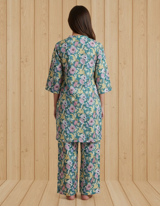 Green Printed Kurta Set for Women