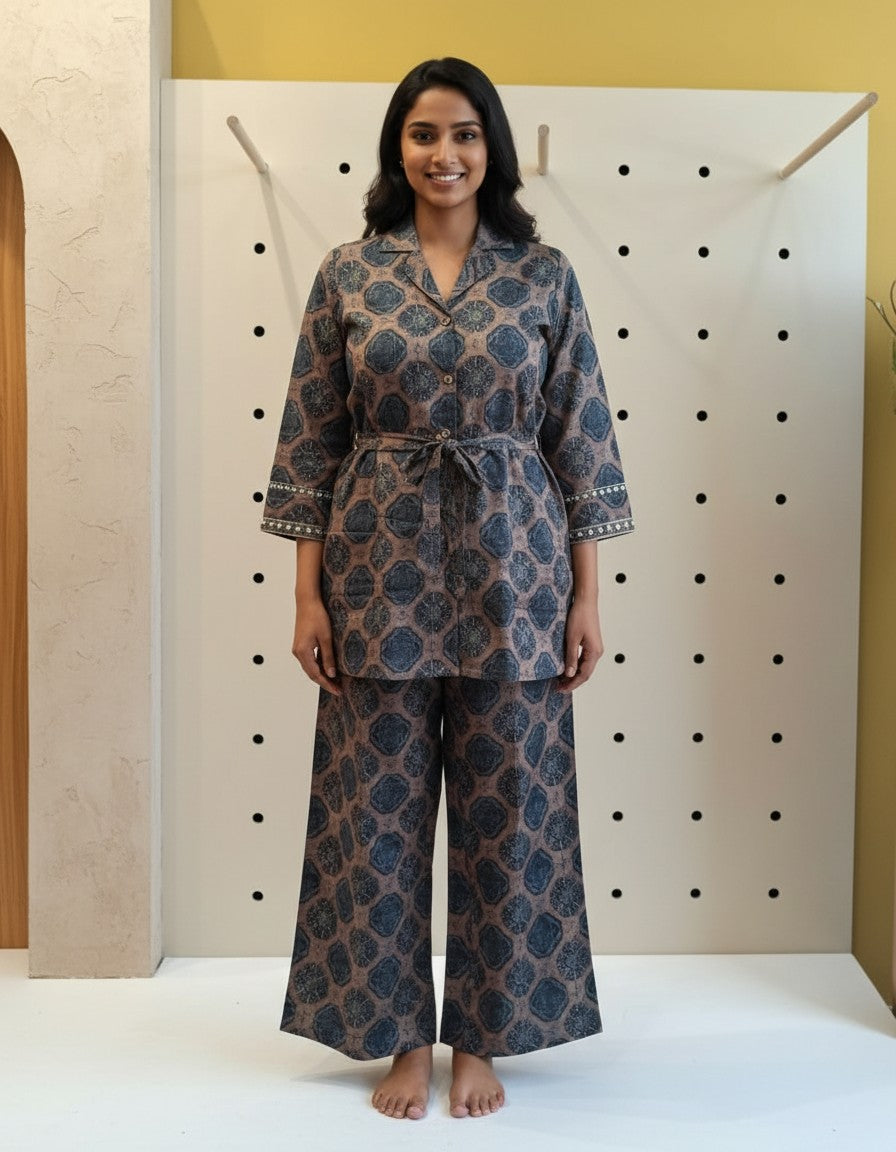 Brown Printed Kurta Set for Women