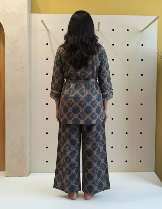 Brown Printed Kurta Set for Women