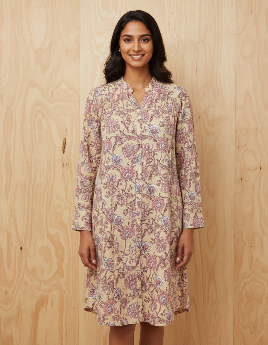 Light Yellow Printed Tunic for Women