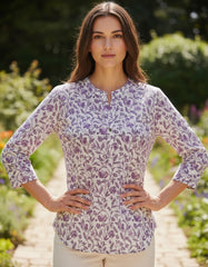 Lapis Blue Printed Quarter Sleeve Top for Women