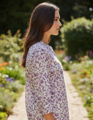 Lapis Blue Printed Quarter Sleeve Top for Women