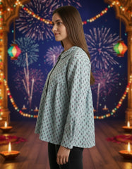 Pastel Green Printed Blouse for Women