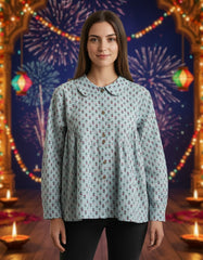 Pastel Green Printed Blouse for Women