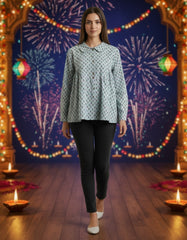 Pastel Green Printed Blouse for Women