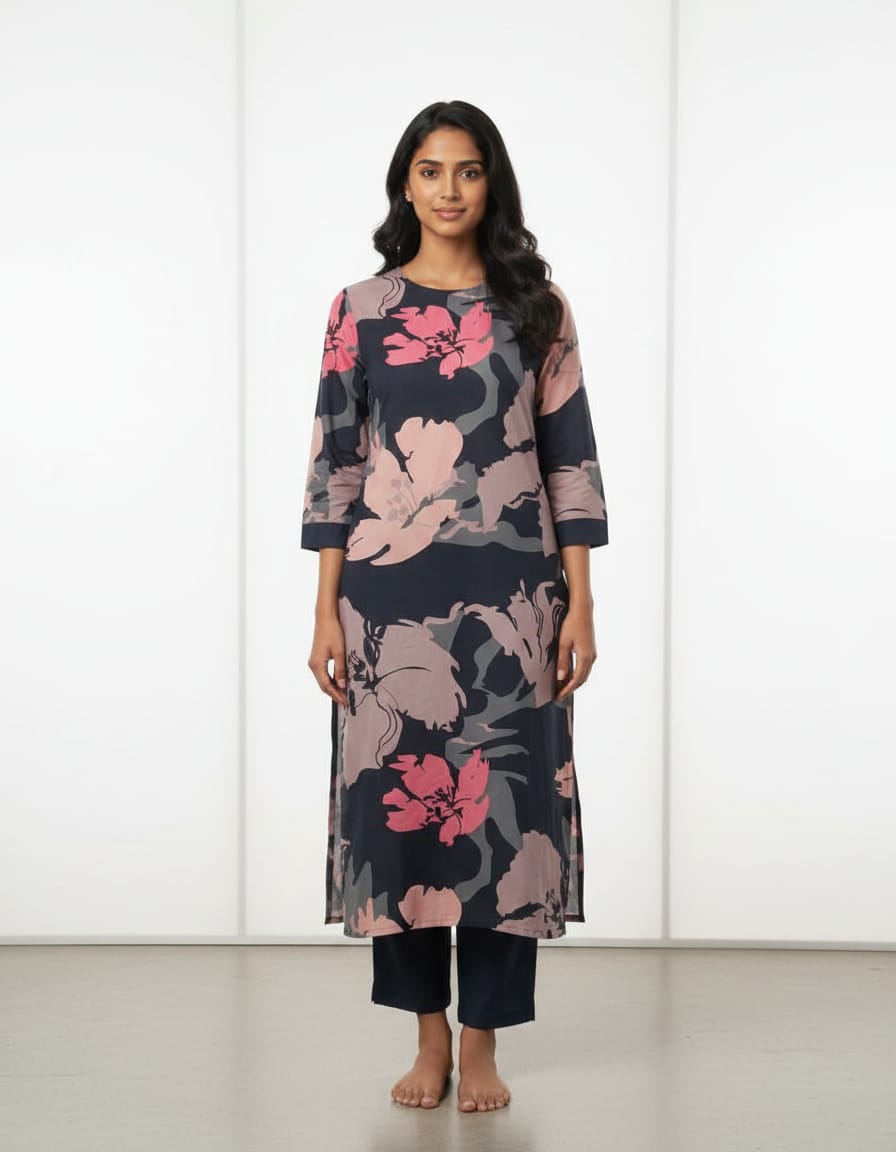 Black Printed Kurta Set for Women