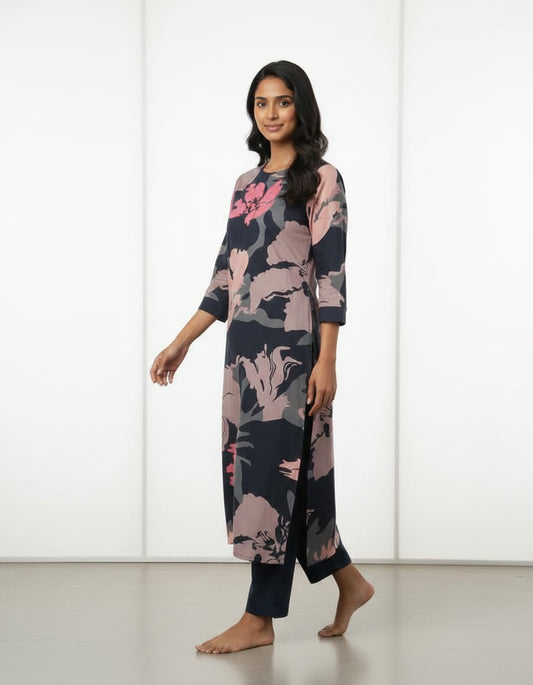 Black Printed Kurta Set for Women