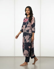 Black Printed Kurta Set for Women
