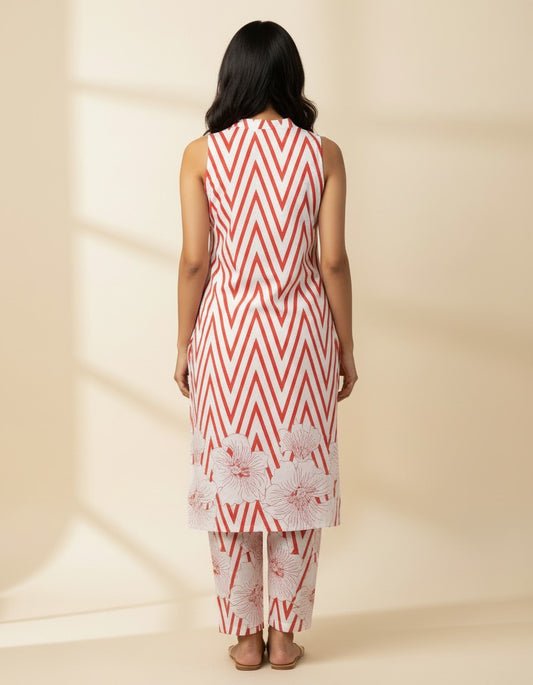 White Printed Kurta Set for Women