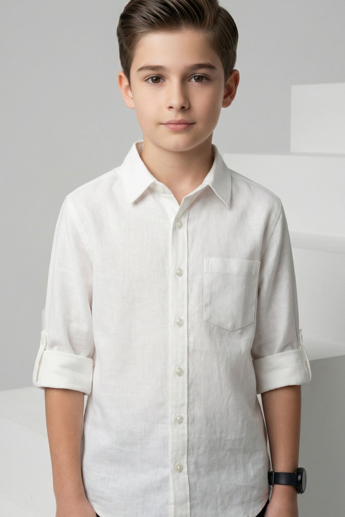 White Cotton-Linen Shirt for Kids