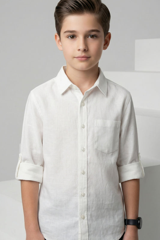 White Cotton-Linen Shirt for Kids