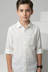 White Cotton-Linen Shirt for Kids