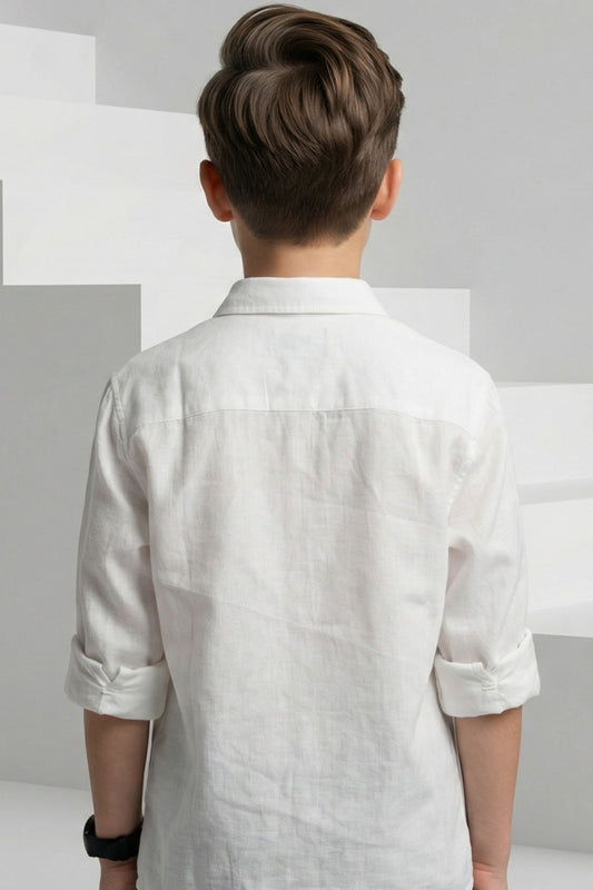 White Cotton-Linen Shirt for Kids