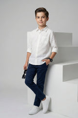 White Cotton-Linen Shirt for Kids