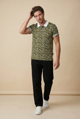Green All-Over Printed Polo T-shirt for Men