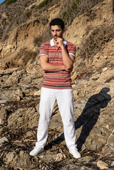 Dark Pink Multi Striped Polo T-shirt for Men