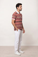 Dark Pink Multi Striped Polo T-shirt for Men