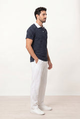 Navy & White Striped Polo T-shirt for Men